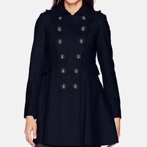 Via Spiga Black Wool Fit & Flare Dressy Pea Coat Size 6